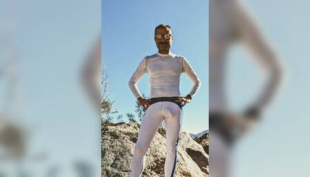 Freeballing bulge hike with cock stroking outdoors
