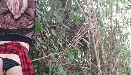 Tied and Spanked submissive Femboy at forest