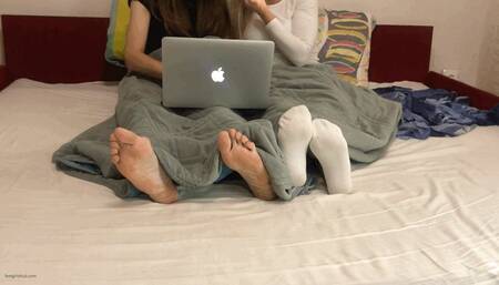 GIRLS PLAYING FOOTSIE WHILE WATCHING A MOVIE - MOV HD