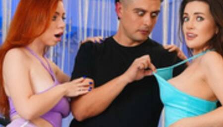 Two hot students seduced a trainer to get a mouthful of protein