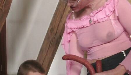 Cock-hungry motherinlaw sucks and rides big cock