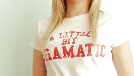 Pinky haired slut in white lingerie poses in bed