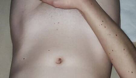 skinny twink cums on his belly