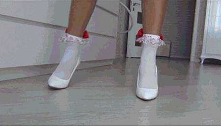 Dipping in white shoes and white socks c
