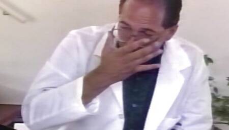 Doctor thoroughly examines the pussy of his patient with his magic wand