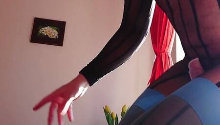 Masturbation and cumshot in naughty nylon lingerie