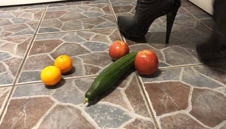 Fruit crush under high heel boots with deep tread