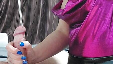 Femdom Mistress sounding and milked my cook.