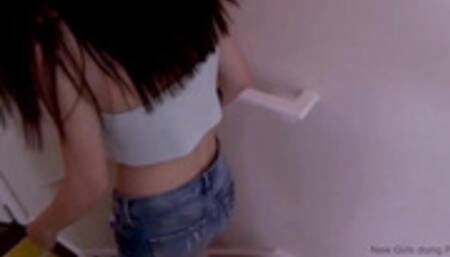 Tiny 18 brunette likes sucking hard cock