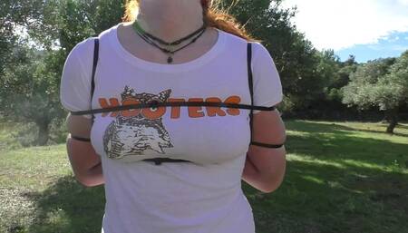Any Twist - Hooters Girl Predicament Bondage Walk Training with Bound Tits - Part 1 mp4 HD