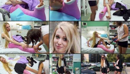 Jade LLC Getting Dressed, Hose Over Toes and Crutching out of the Hospital  (in HD 1920X1080)