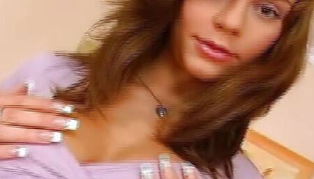 Cute German brunette dildoing her shaved and pierced pussy