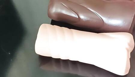 3 fleshlights 1 cock. Huge cumshot