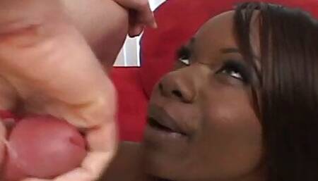 Ebony skin Ashley Brooks has interracial threesome sex