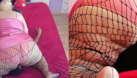 Spider net pantyhose facesitting by a SSBBW