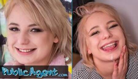 Short hair blonde amateur teen with soft natural body picked up as bus stop