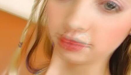 Slender looking German teen gets her mouth filled with cum
