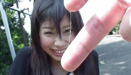 Japanese brunette Karin Asahi lets a stranger fingerfuck her hairy pussy  on the street uncensored.