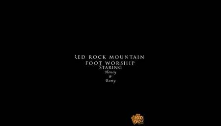 Red rock mountain public foot worship 4k Remy and Honey