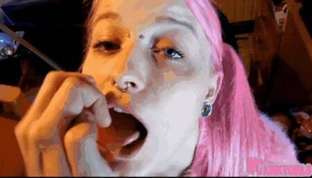 Young girl get hard mouth and throat penetration with dildo and dick