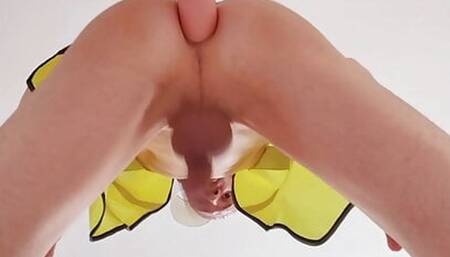 Ass fuck wit dildo. Bottom view