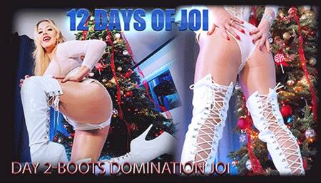 12 Day of JOI - Day 2 Thigh High Boot Domination Jerk off Game with Anastasia Pierce, Holidays Christmas Milf Femdom JOI Game, white shiny boots SD