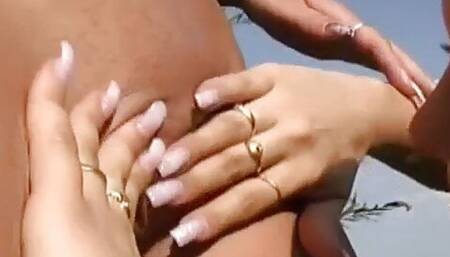 Orsolya Orosz and Sabina Szabo have sex by the lake