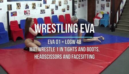 Eva 01 - Mat Wrestle 1 in Tights and Boots, Headscissors and Facesitting