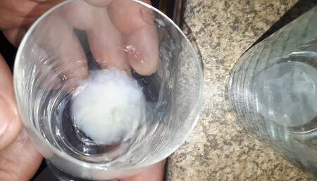 Sperm collected in the champagne glass.
