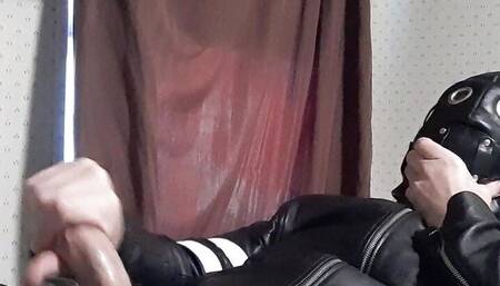 Gay gimp leather jerking off