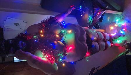 BBW wrapped in Christmas lights 2 - breast bound  BBW bondage socks rope bondage