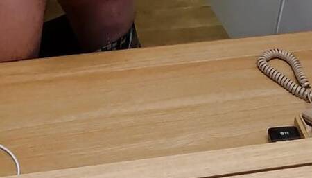Jerking at the hotel room in front of the mirror , big cum