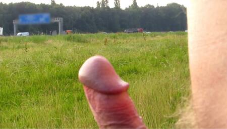 Nudist's boner walk to autobahn