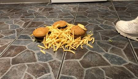 Food crush with well worn nike trainers