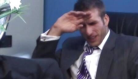 Chick with big boobs wearing a red latex outfit while