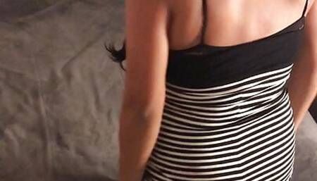 Beautiful Busty Latina Masturbates from behind in Black Stockings & Heels until HARD Orgasm