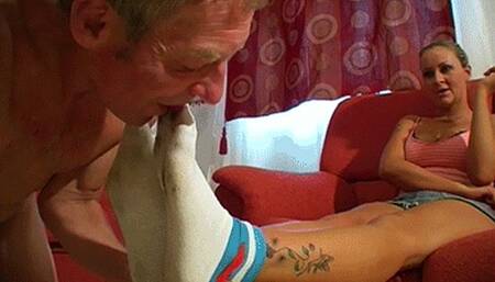 Lick my dirty white socks clean - Mistress Amber Leigh & Osel - MP4 Clip