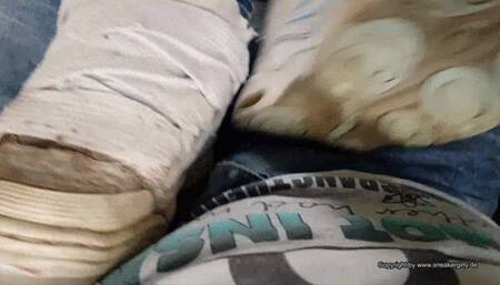 cock trampling with happy end over dirty used Buffalo skater