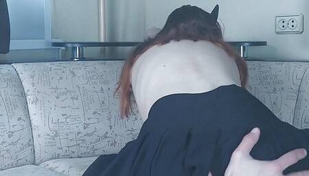 Sitting on his face with her pussy and gets three wet strong orgasms