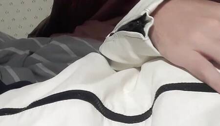 Gay guy jerks in white leather jacket