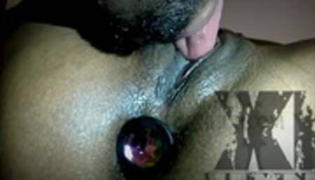Eating sweet Ebony Pussy While Butt Plugged