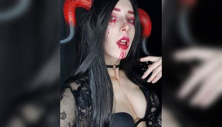 Multiplie cumshots on succubus face! ????????Fake sperm, dildo - Halloween special