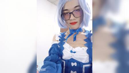 Lewd Crossdressing sissy maid RE:0 Rem drink her sperm and fuck with the dildo