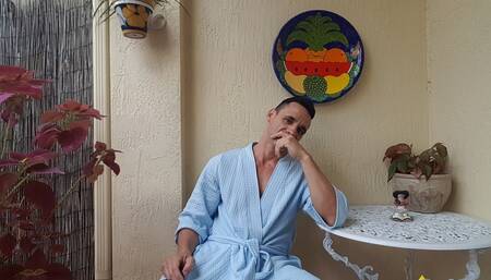 Backyard Jerking off on Bathrobe