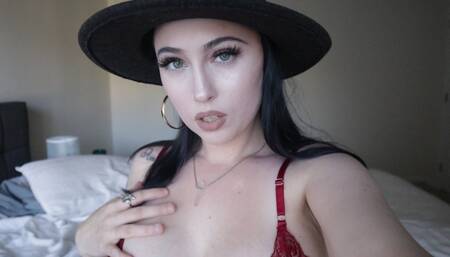 Natural cum on my bed with my big tits out