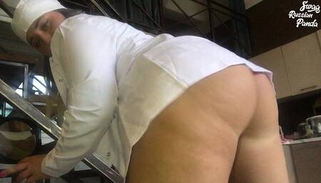 Naughty BBW nurse in a swimsuit twerking on your kitchen