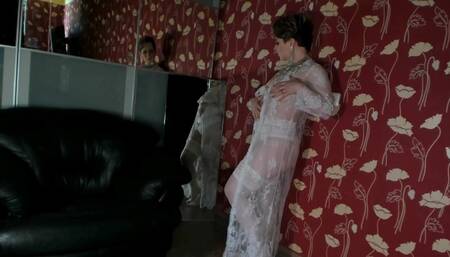 Sexy striptease dance and gently masturbate on the couch