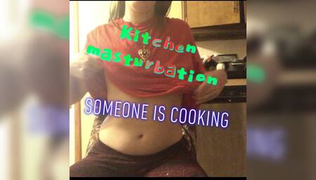 Masturbation in the kitchen while someone is cooking