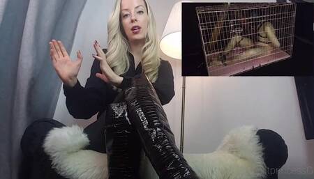 slave caged in a cage (SPIKED CHASTITY)