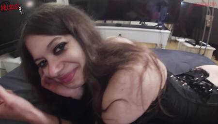 POV Threesome with Mel's footjob and cum on her ass